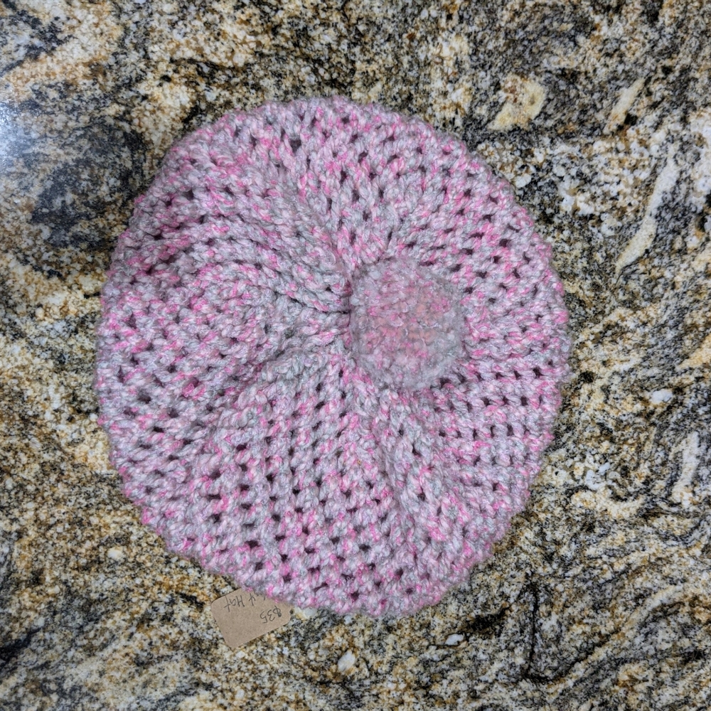 Pink and Grey knitted baret hat